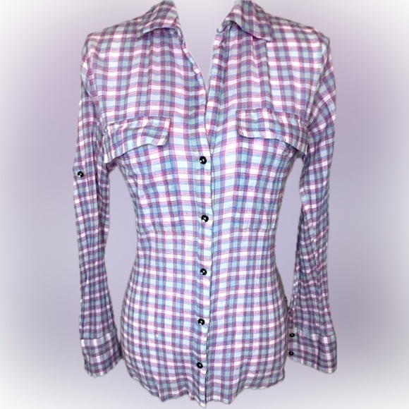 William Rast Women Button Down Plaid Long Roll Tab Sleeve Shirt Size Small - Picture 1 of 8